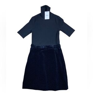 NWT Theory Knit Velvet black Combo Belted Party Sweater Dress S